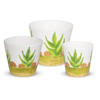Trio De Vasos Suculentas Aquarela